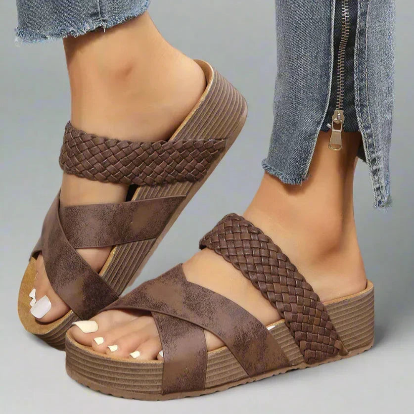 Julia Woven Cross Strap Wedge Sandals