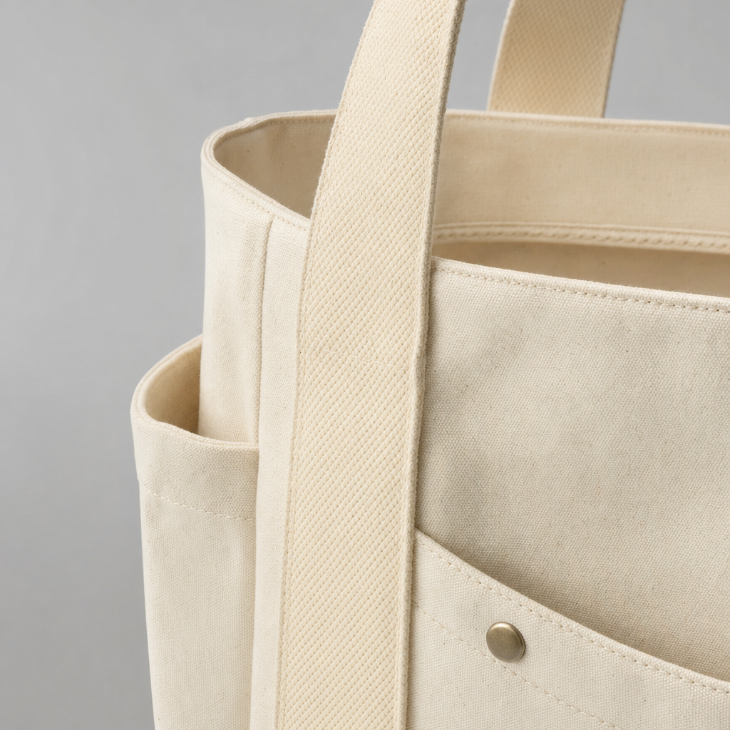 Close-up of the outside pockets on the Denholme Canvas Tote