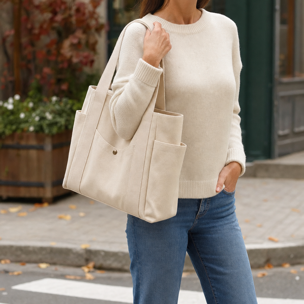 Woman carrying the Denholme Canvas Tote