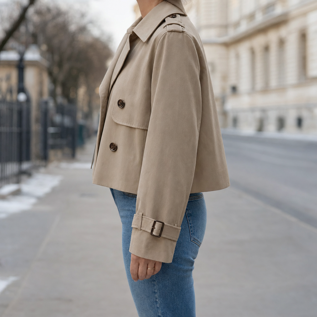 Dorney Vintage Cropped Trench in khaki, side view