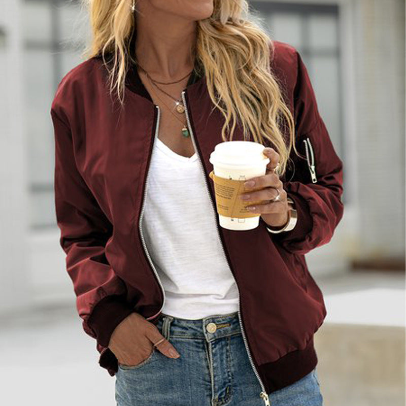 Annika Classic Zip-Front Bomber Jacket