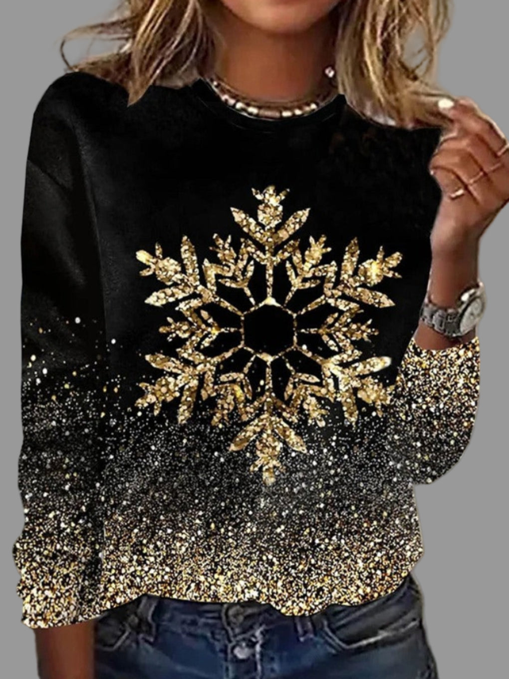 Hanna Gold Snowflake Christmas Sweater