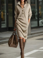 Helene Ribbed Button-Front Midi Dress