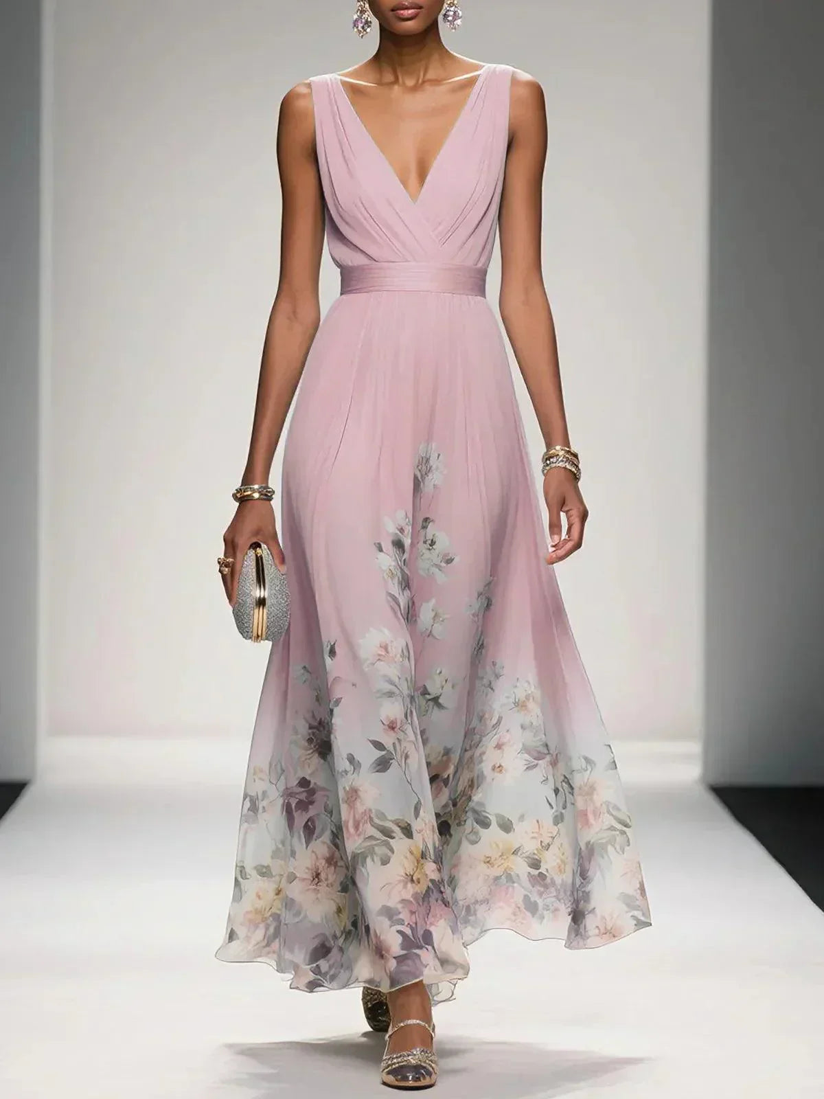 Carolin Floral Chiffon Summer Maxi Dress