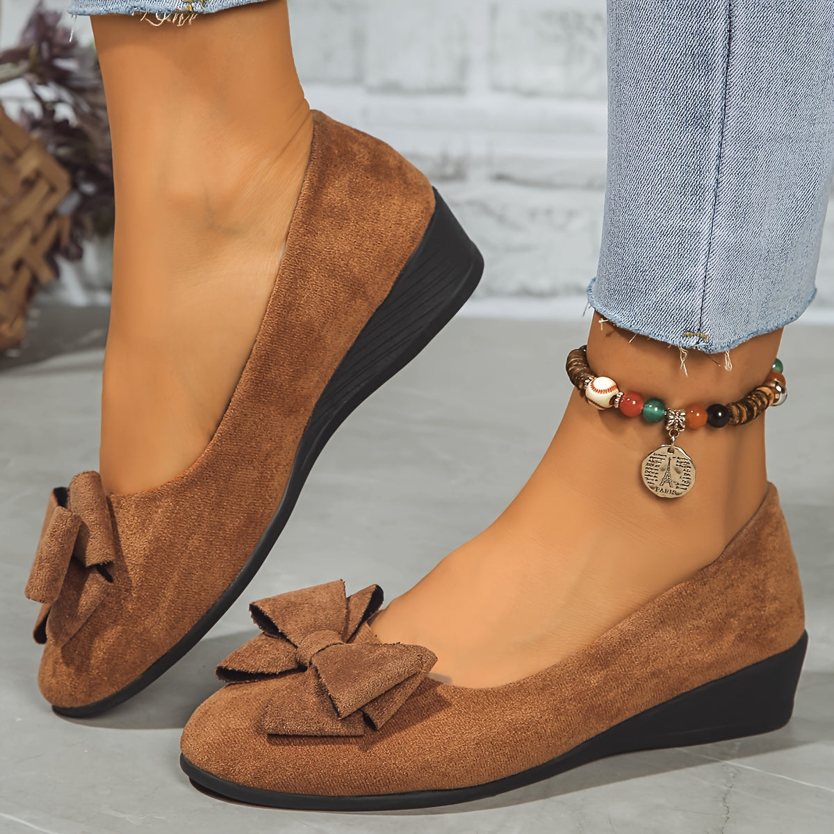 Maisie | Suede Bow Detail Wedge Ballet Flats