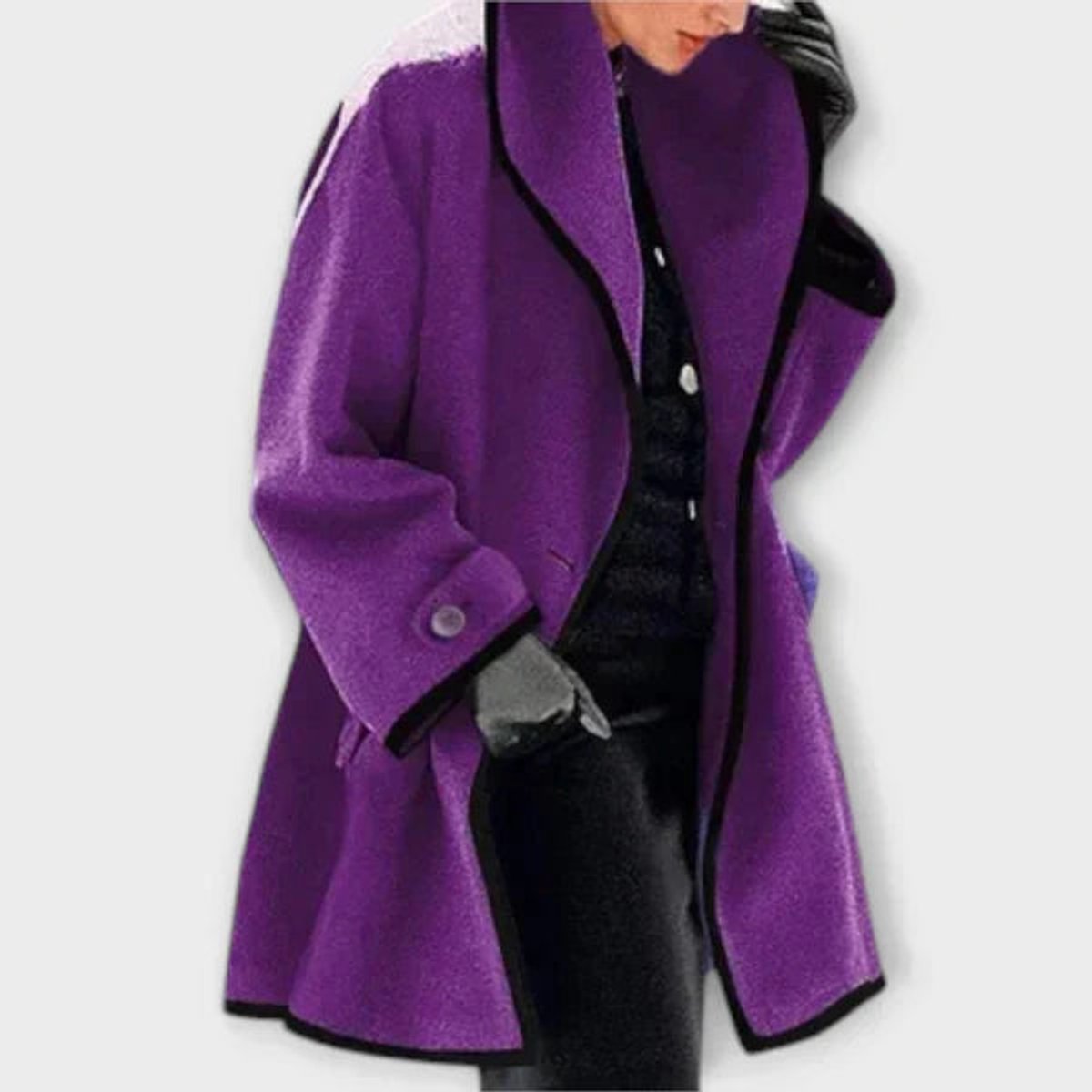 Clara Contrast Trim Button Coat
