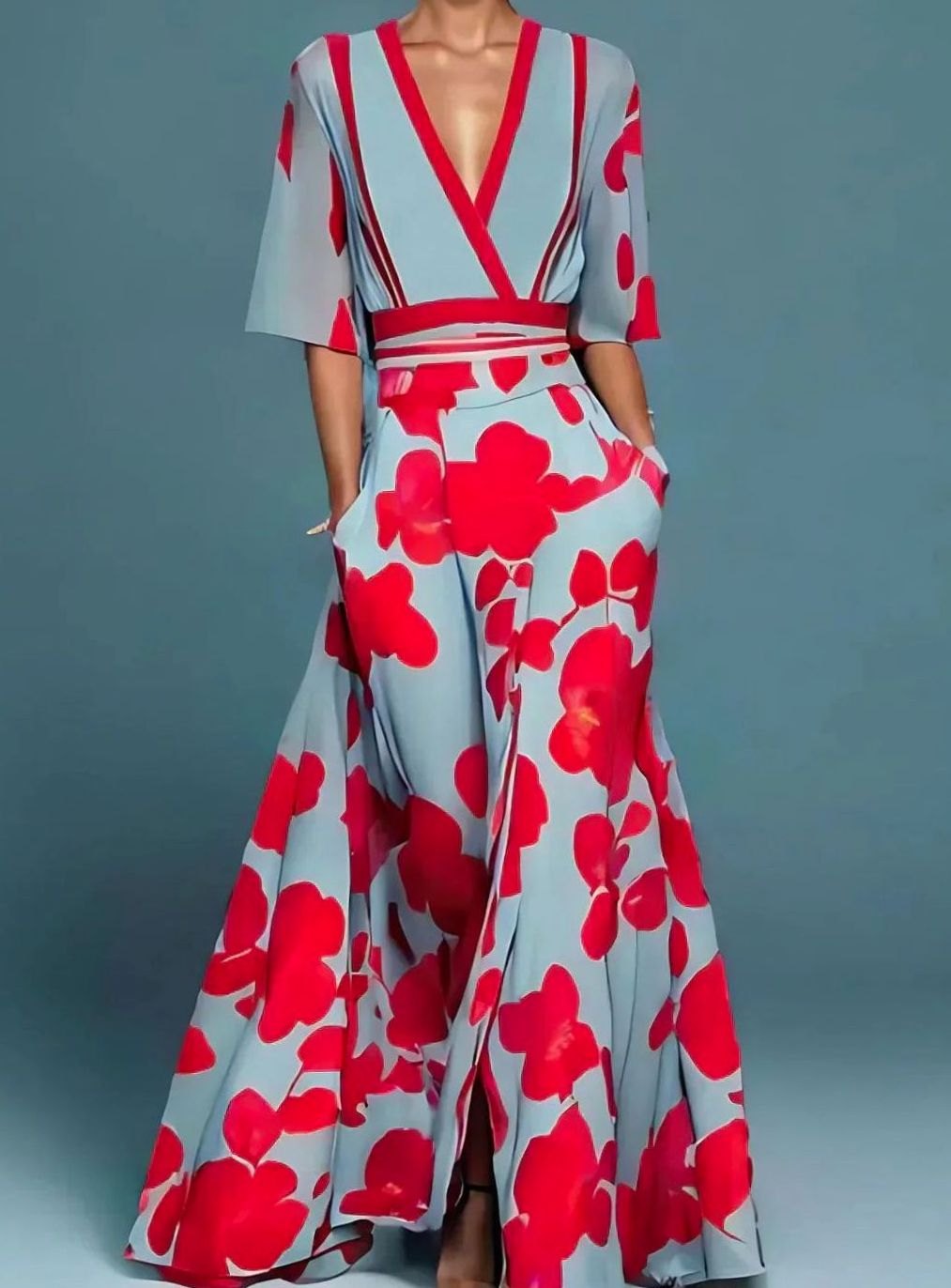 Elfriede Floral Maxi Dress with Deep V-Neck