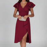 Clara Ruffle-Sleeve Wrap Mother-of-the-Bride Dress