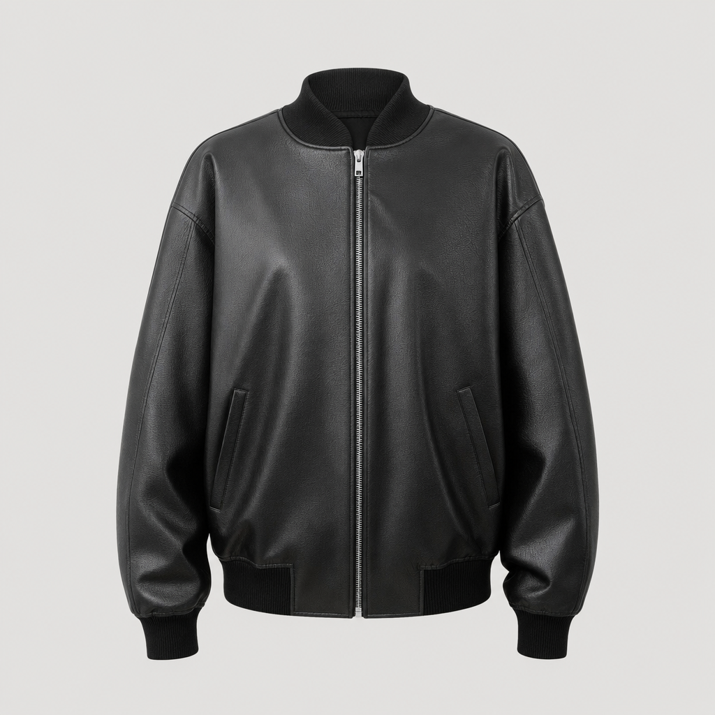 Elmswell Faux Leather Bomber in black, product shot