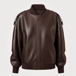 Elmswell Faux Leather Bomber in brown, product shot
