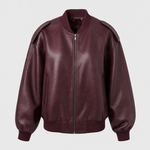 Elmswell Faux Leather Bomber in burgundy, product shot