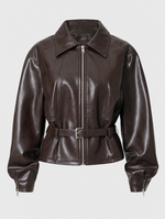 Elverton Belted Faux Leather Jacket in brown