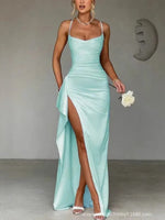 Mia Ruched Sweetheart Bodycon Satin Maxi Dress with Slit