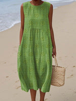 Maria Sleeveless Textured Midi Dress with Pockets