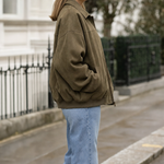 Fairholme Suede-Look Padded Bomber in khaki, side view