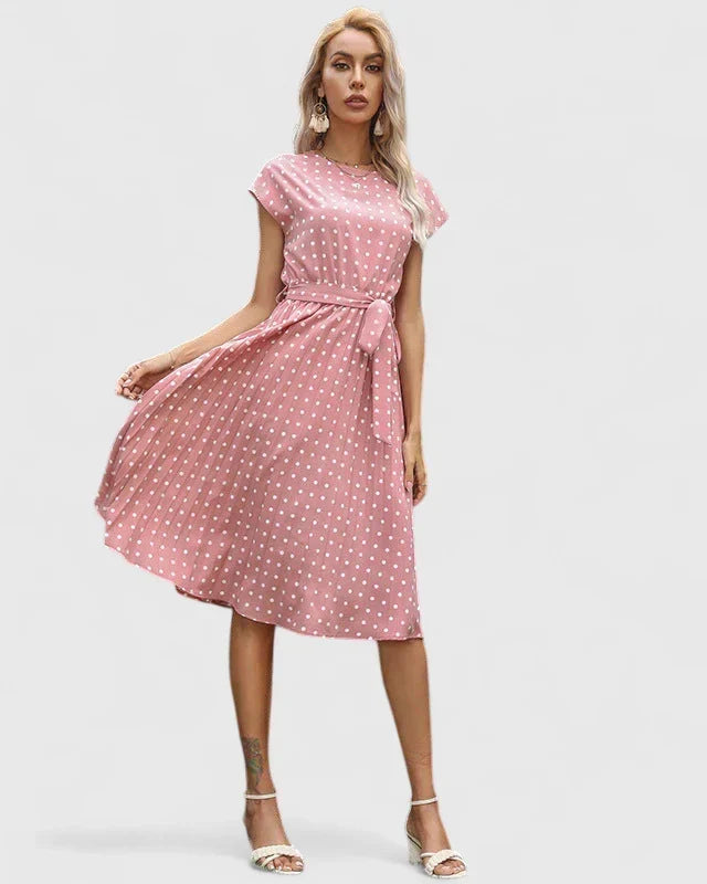 Veronika Pleated Short-Sleeve Midi Dress
