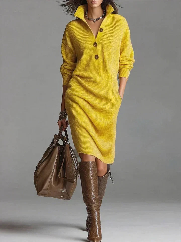 Helene Ribbed Button-Front Midi Dress