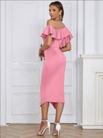 Katharina Fitted Asymmetric Ruffle One-Shoulder Midi Dress
