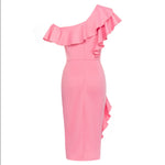 Katharina Fitted Asymmetric Ruffle One-Shoulder Midi Dress