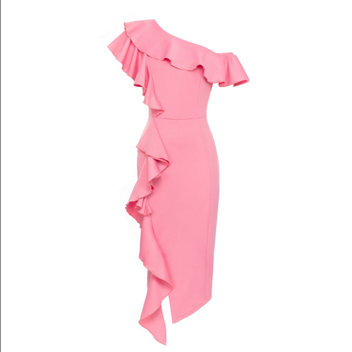 Katharina Fitted Asymmetric Ruffle One-Shoulder Midi Dress