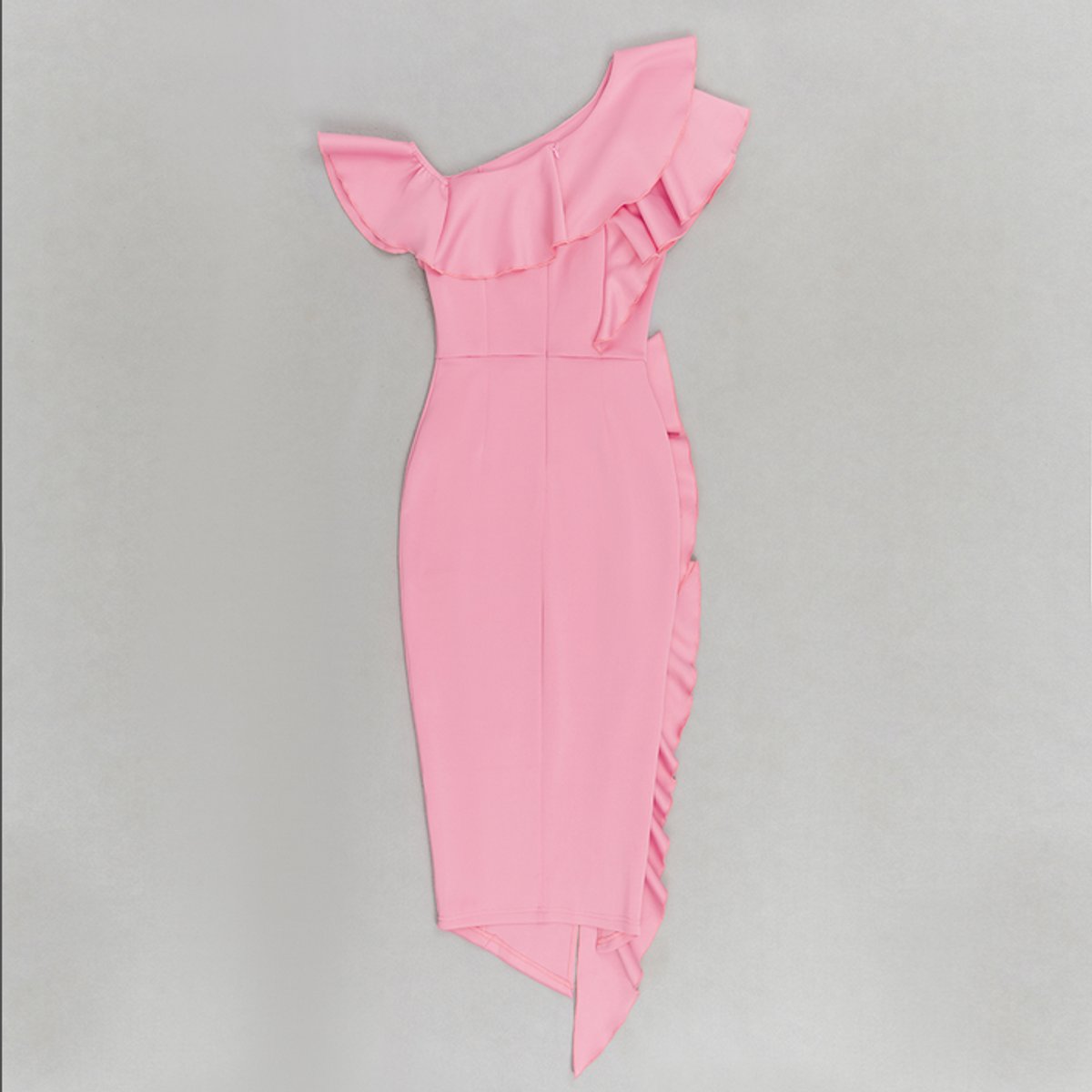 Katharina Fitted Asymmetric Ruffle One-Shoulder Midi Dress