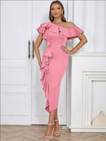 Katharina Fitted Asymmetric Ruffle One-Shoulder Midi Dress