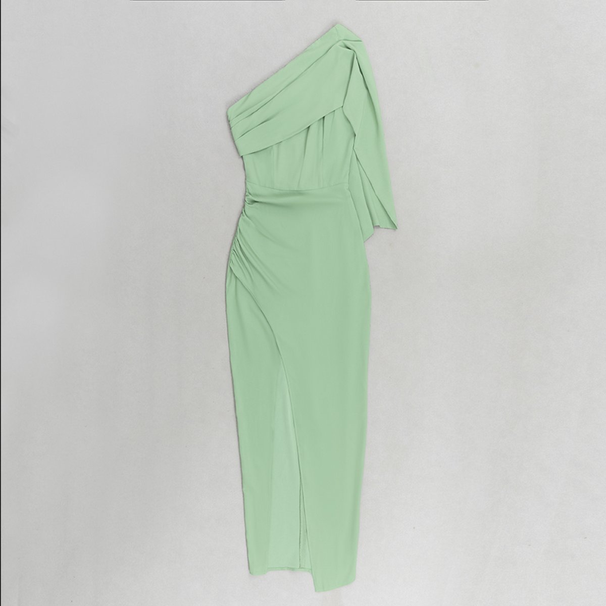 Nora Fitted One-Shoulder Draped Midi Dress with Slit