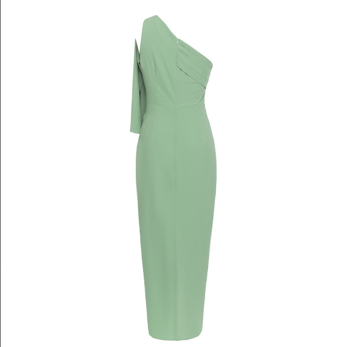 Nora Fitted One-Shoulder Draped Midi Dress with Slit
