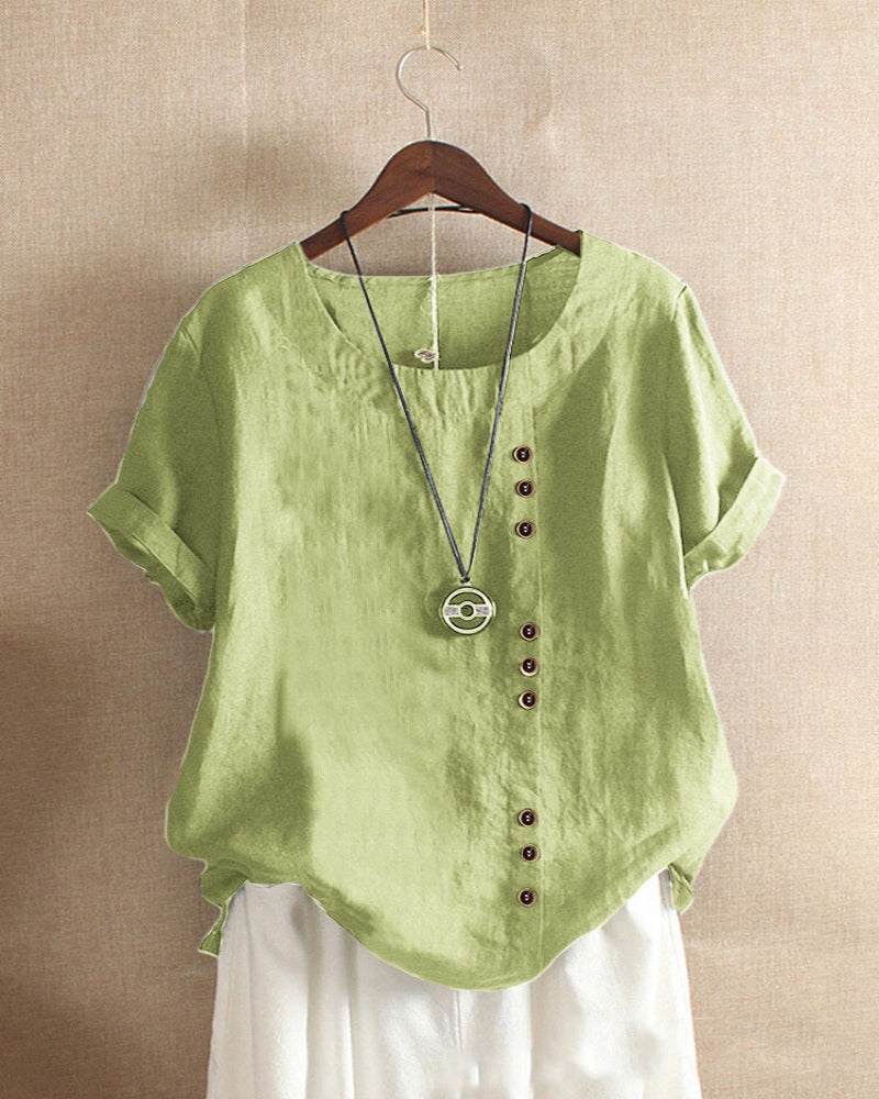 Doris Casual Short-Sleeve Button Blouse