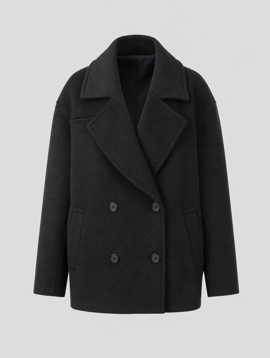 Frampton Double-Breasted Peacoat in black