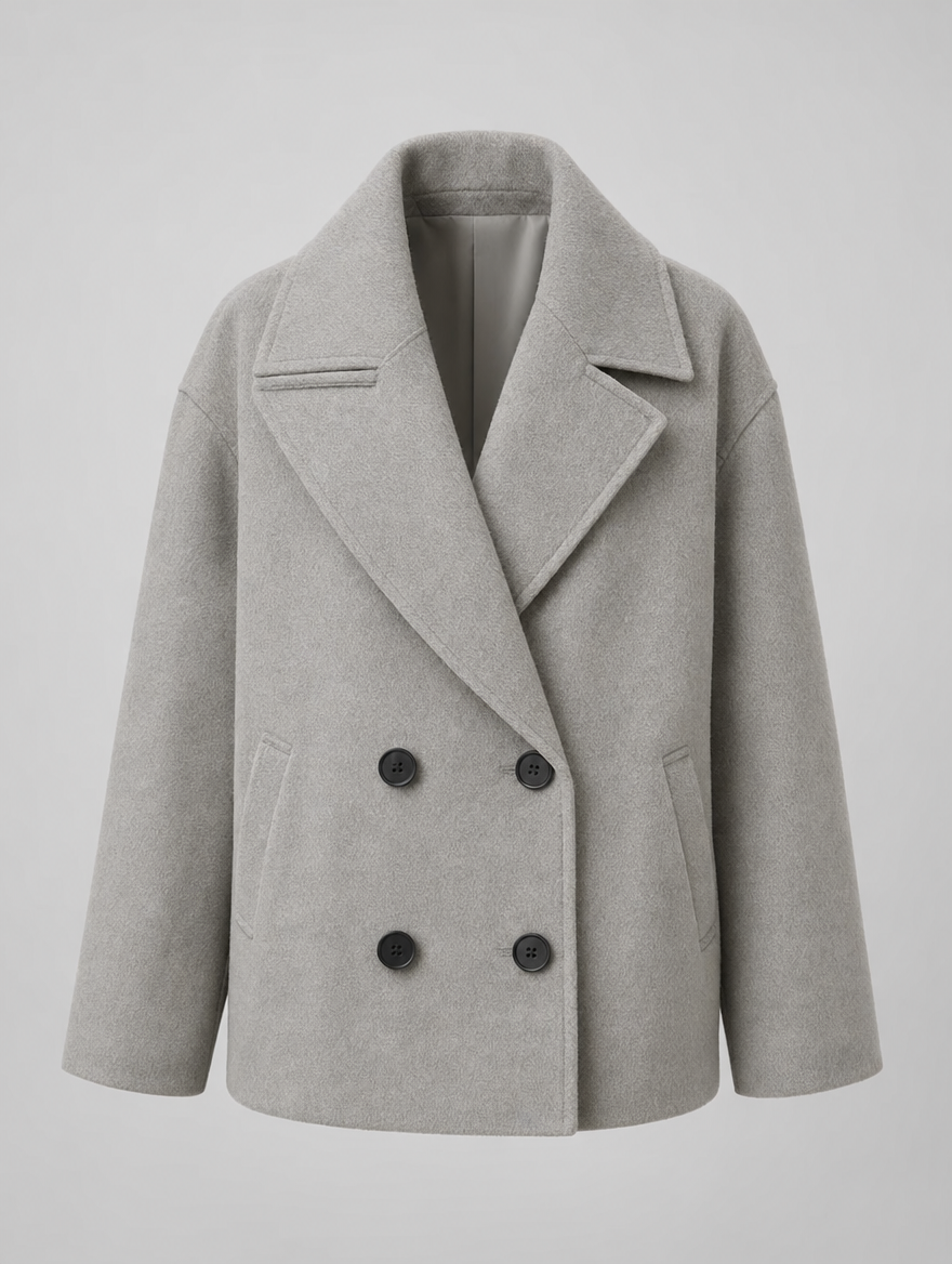 Frampton Double-Breasted Peacoat in light grey