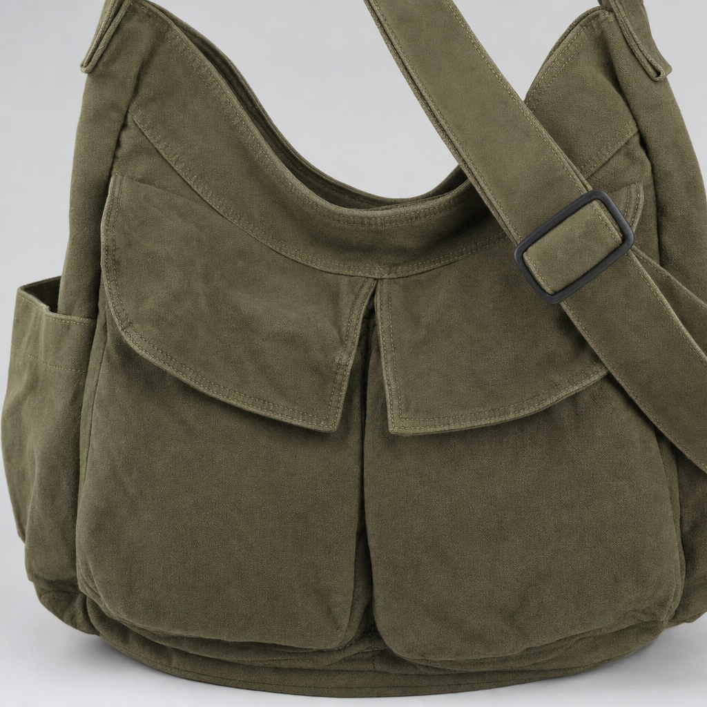 Close-up of the front pockets on the Gadsby Canvas Crossbody