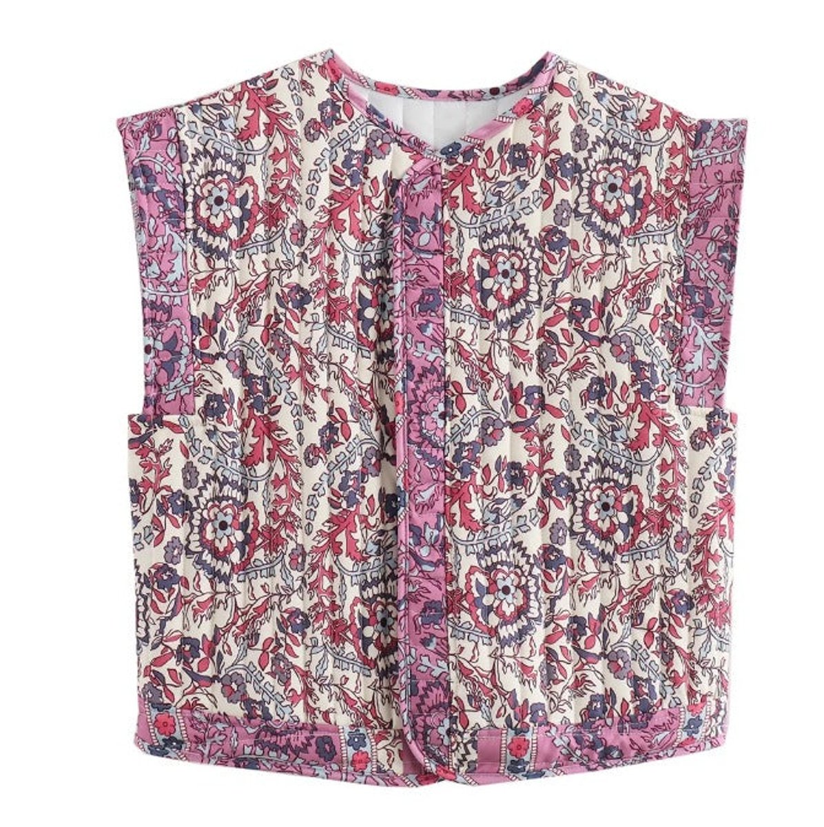 Frieda Quilted Floral Side-Pocket Vest