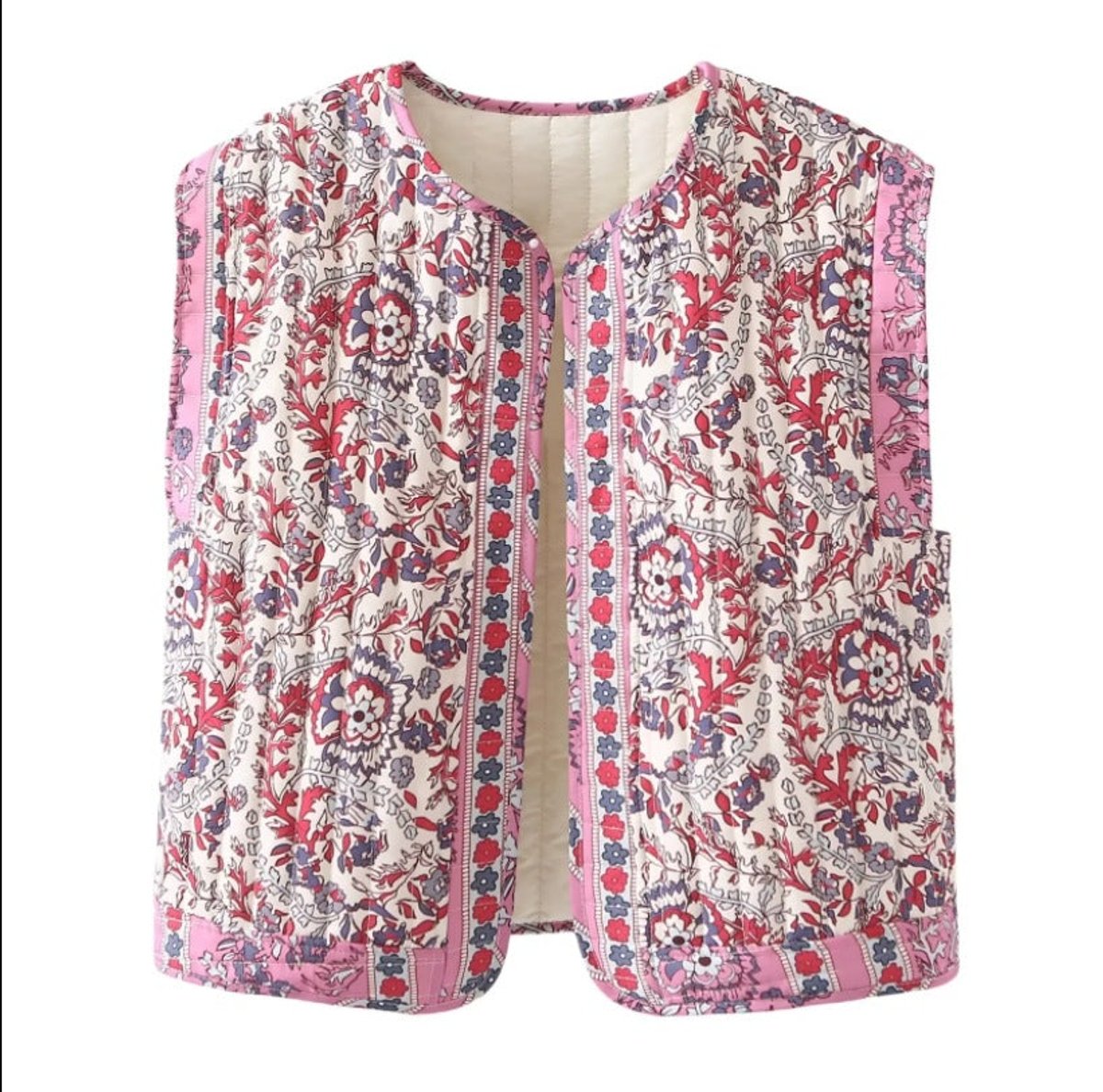 Frieda Quilted Floral Side-Pocket Vest