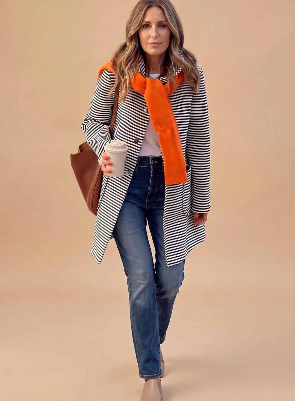 Johanna Striped Trench Coat with Scarf