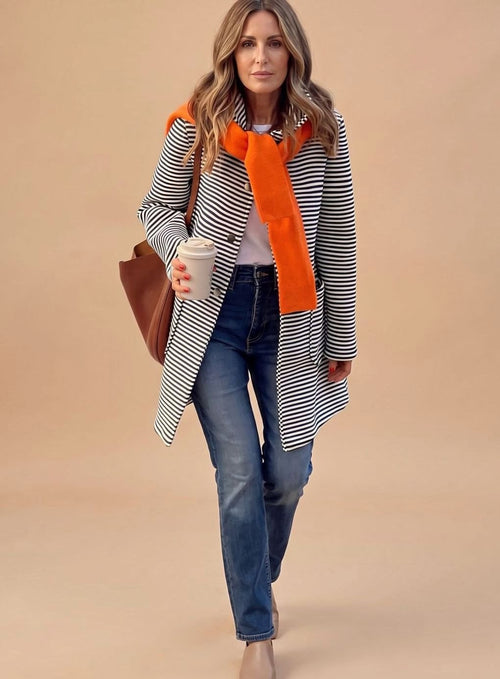 Johanna Striped Trench Coat with Scarf
