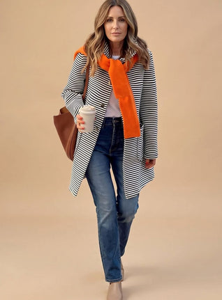 Johanna Striped Trench Coat with Scarf