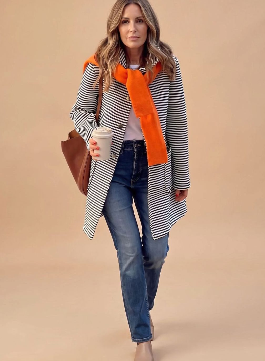 Johanna Striped Trench Coat with Scarf