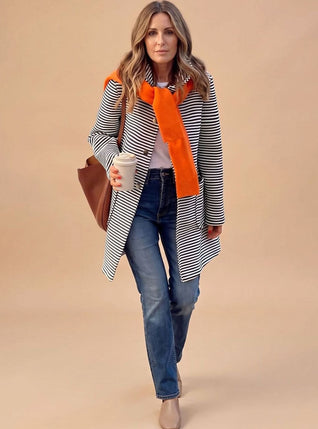 Johanna Striped Trench Coat with Scarf