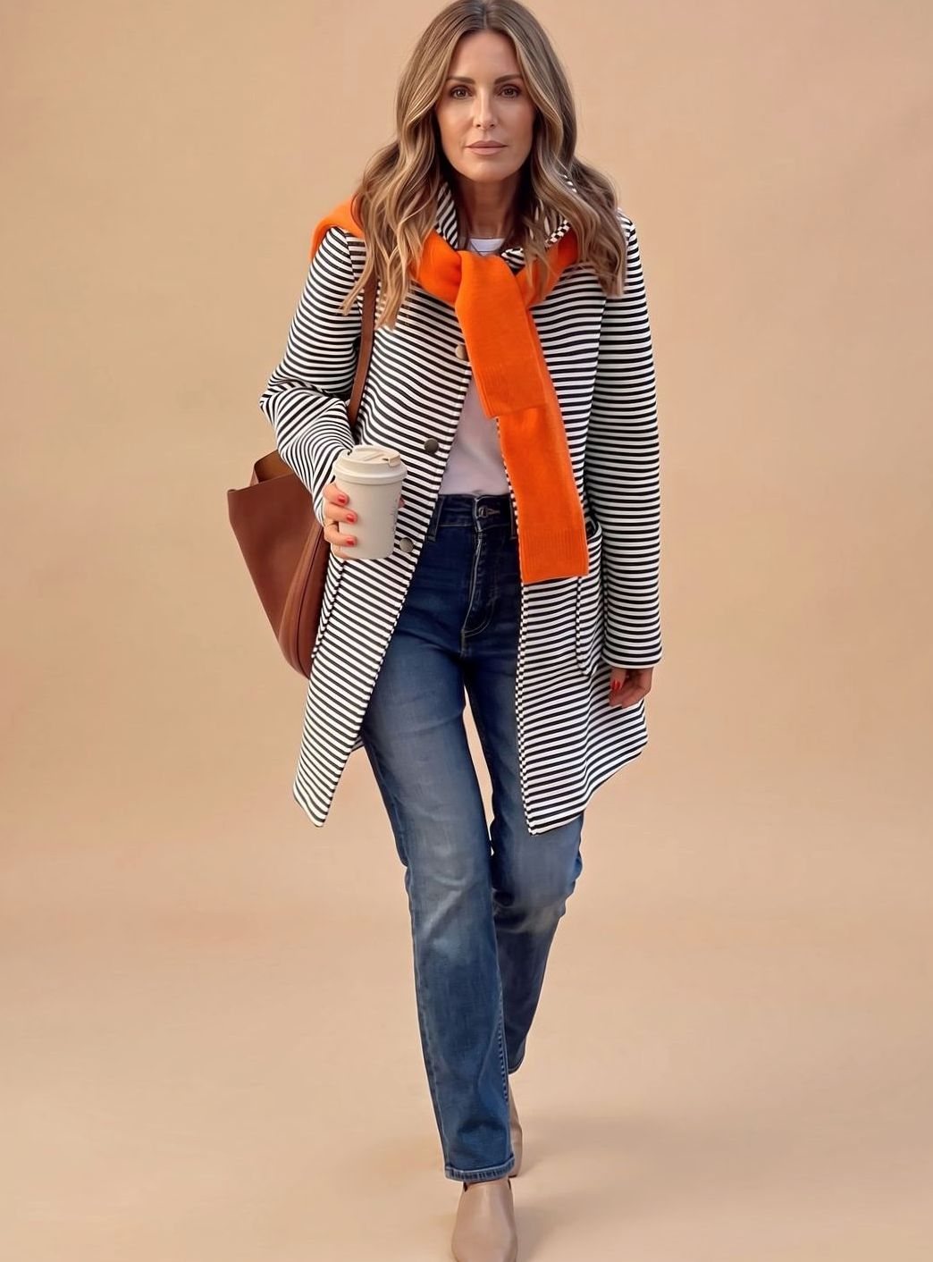 Johanna Striped Trench Coat with Scarf
