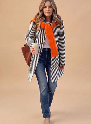 Johanna Striped Trench Coat with Scarf