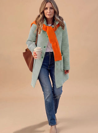Johanna Striped Trench Coat with Scarf