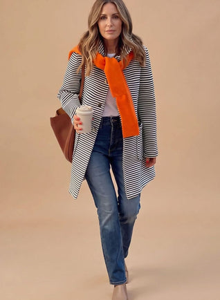 Johanna Striped Trench Coat with Scarf