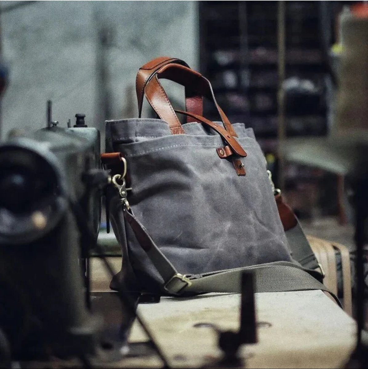 Moritz Waxed Canvas Tote Bag with Leather Trim