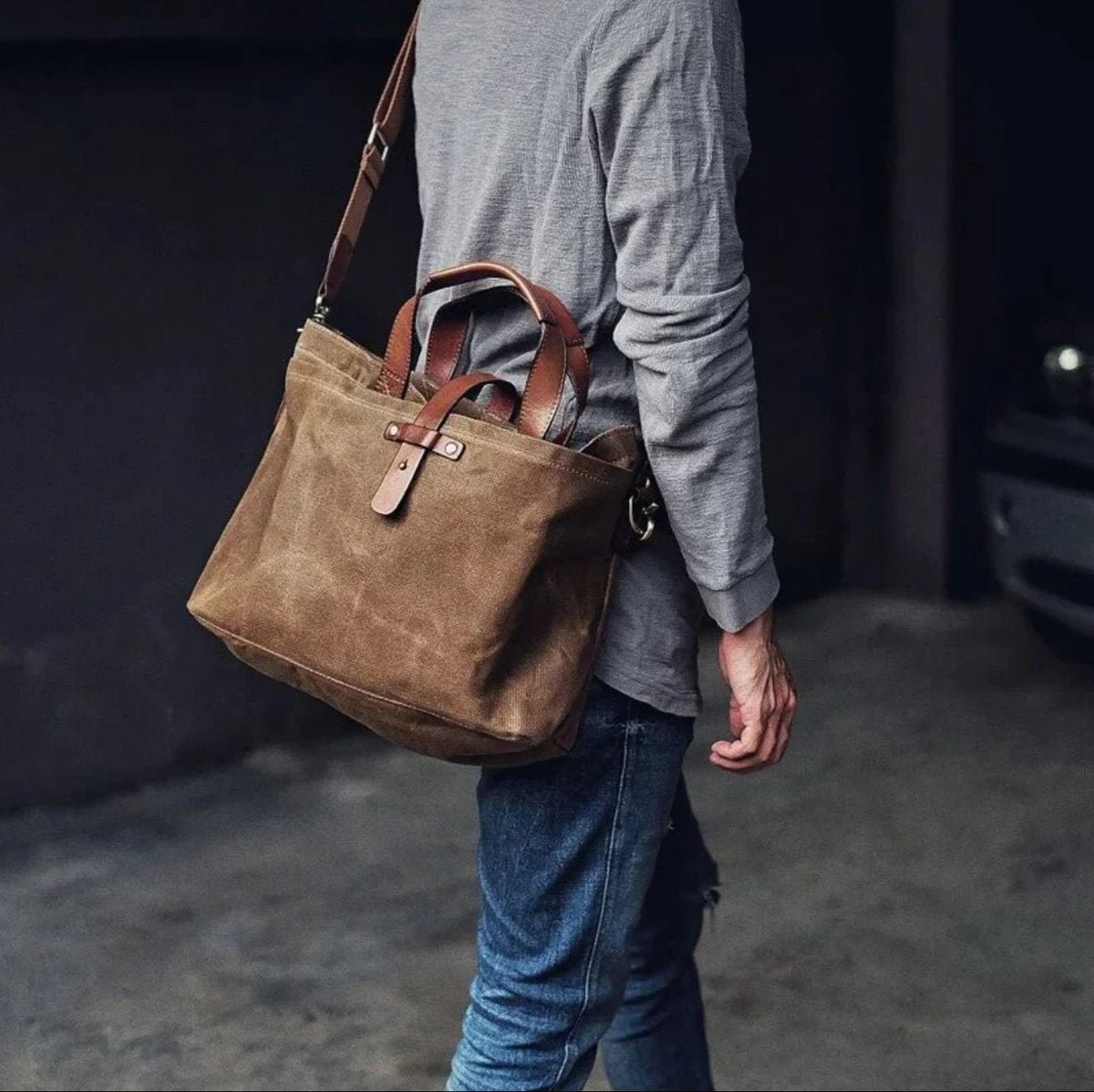 Moritz Waxed Canvas Tote Bag with Leather Trim