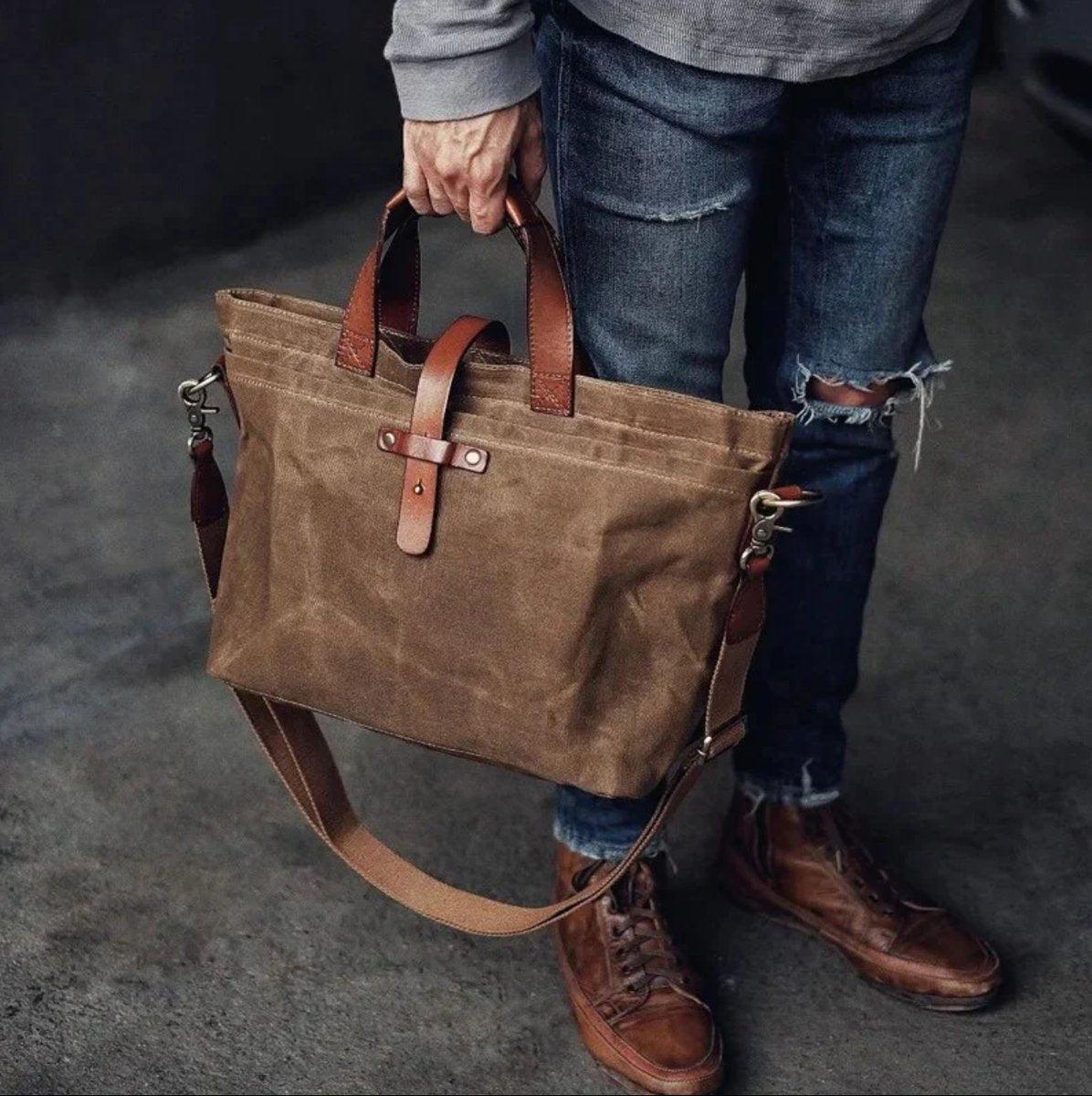 Moritz Waxed Canvas Tote Bag with Leather Trim