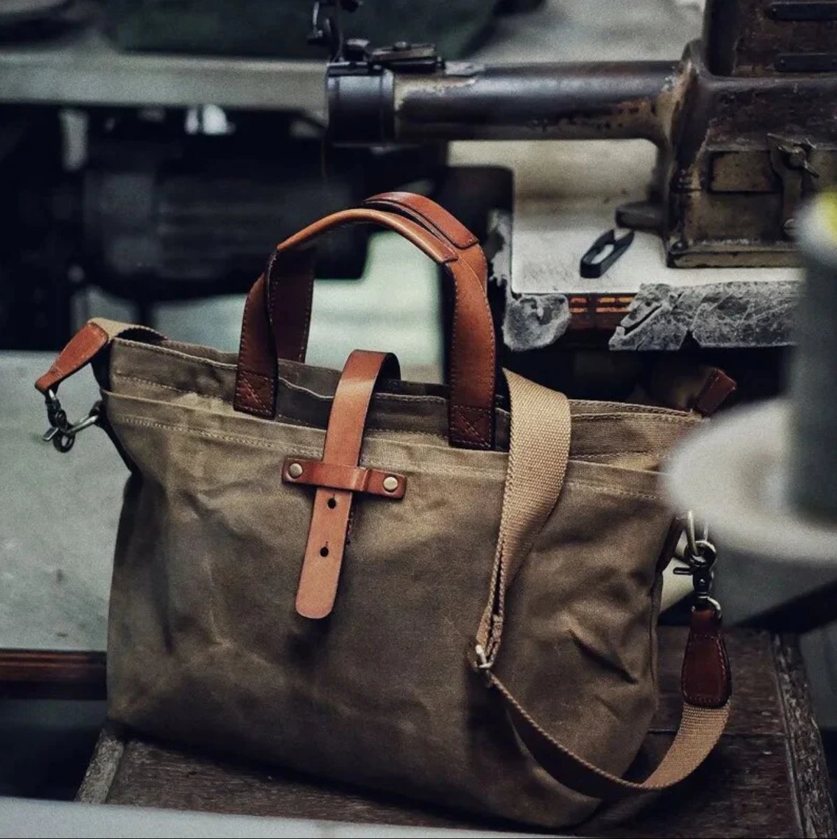 Moritz Waxed Canvas Tote Bag with Leather Trim