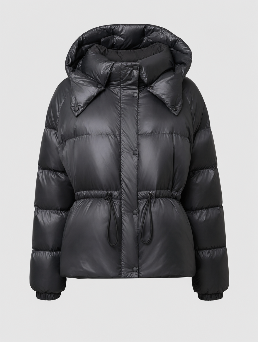 Grantley Hooded Puffer Jacket in black, product shot