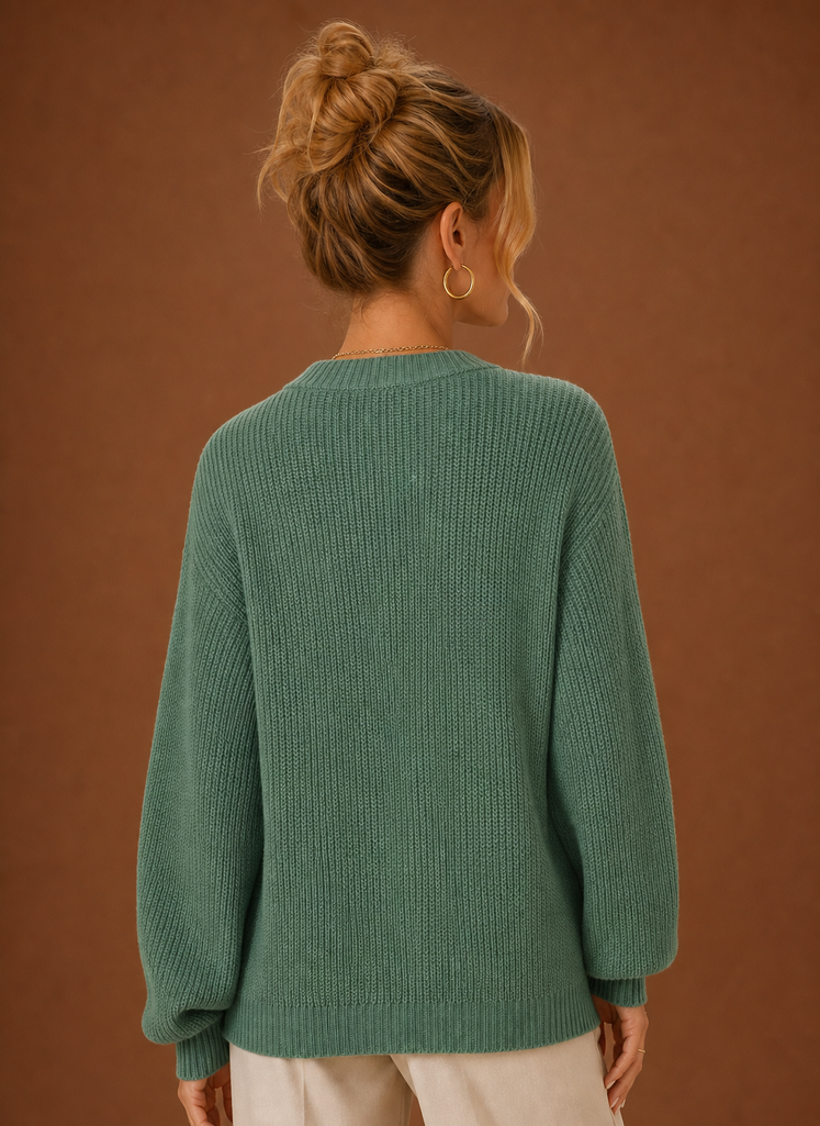 Women's V-Neck Knit Cardigan - Button Front Long Sleeve Sweater | Areleon
