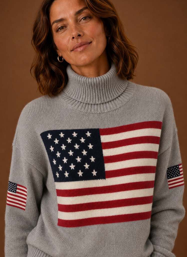 Women's Turtleneck Sweater - American Flag Knit Pullover | Areleon